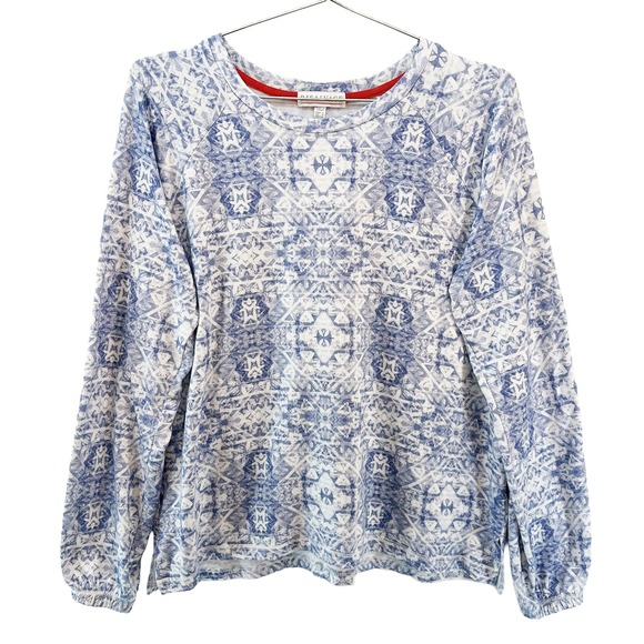 PJ SALVAGE Long Sleeve & Jogger Pajama Set • Large • blue white geometric print - Picture 2 of 11